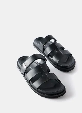 Mint Velvet, Black Leather Chunky Sandals