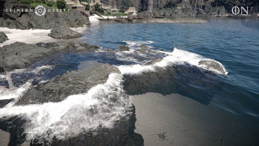 BlackSpace Engine screenshot showing water crashing on rocks