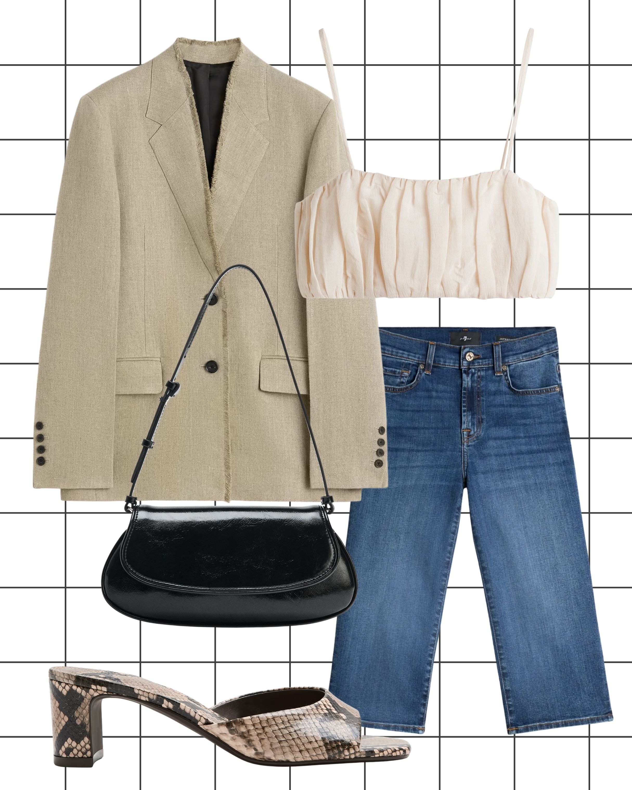 Denim capri summer outfits with products from Toteme, Zara, Marks and Spencer, H&amp;amp;M, and 7forAllMankind