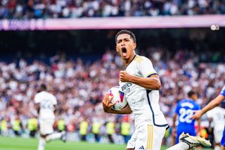 Jude Bellingham celebrates after scoring for Real Madrid against Getafe, 2023