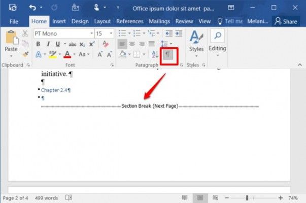 how to create section breaks in ms word 2010