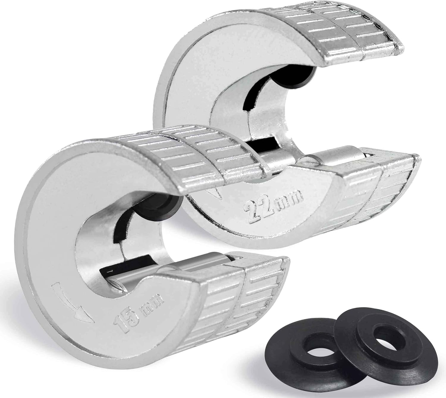 Hautmec Copper Pipe Cutter Sturdy Plumbing Auto Cut Tube Cutter Set Twin Pack 15 &amp;amp; 22mm Pipe Cutters Pipe Slice With 2 Spare Pipe Cutting Wheel Blades