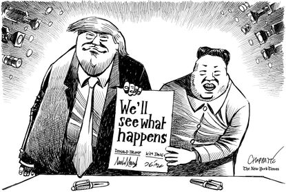 Political cartoon U.S. Trump Kim Jong Un North Korea Singapore nuclear summit