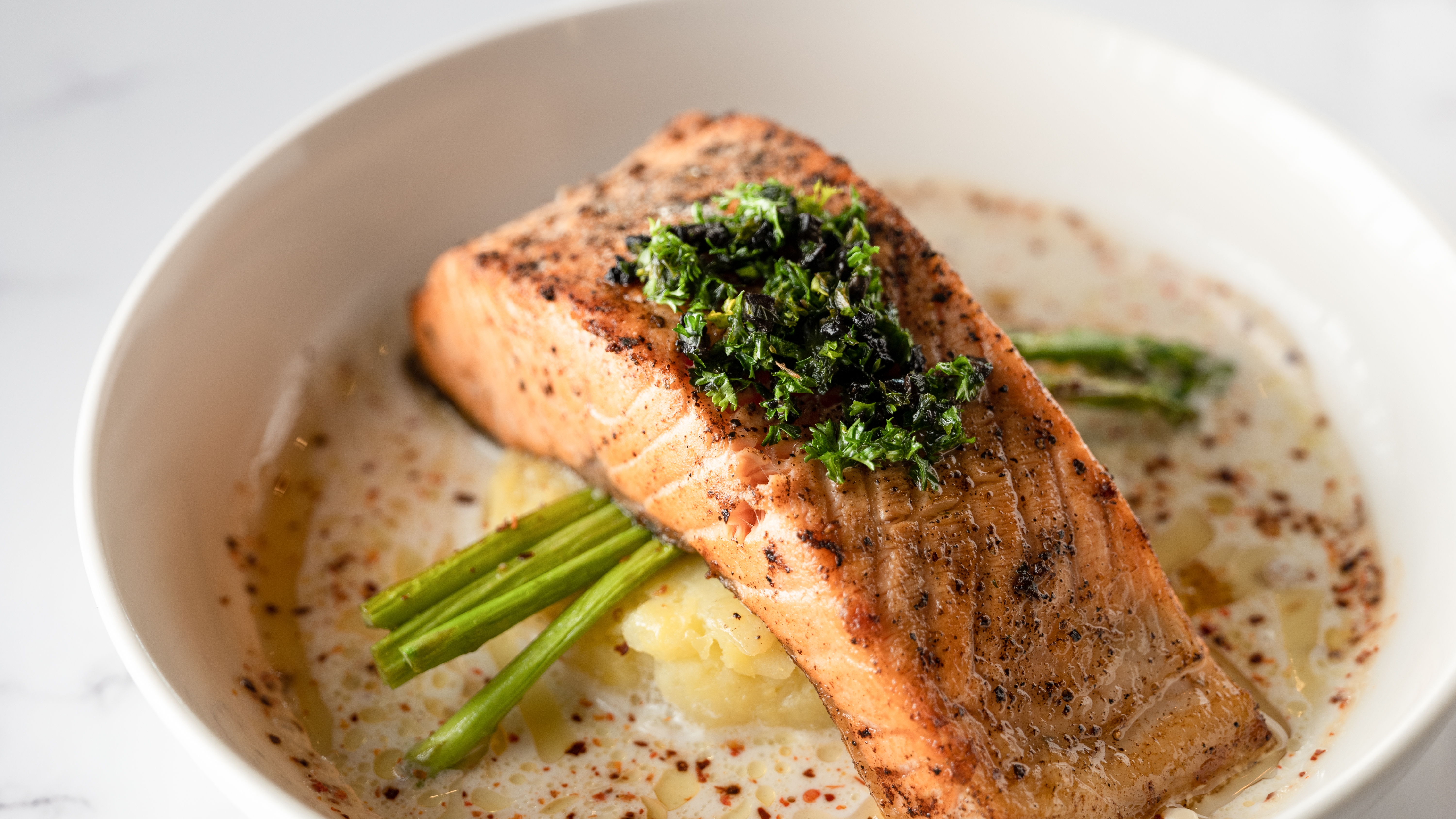 Salmon on a plate, part of the Mediterranean diet