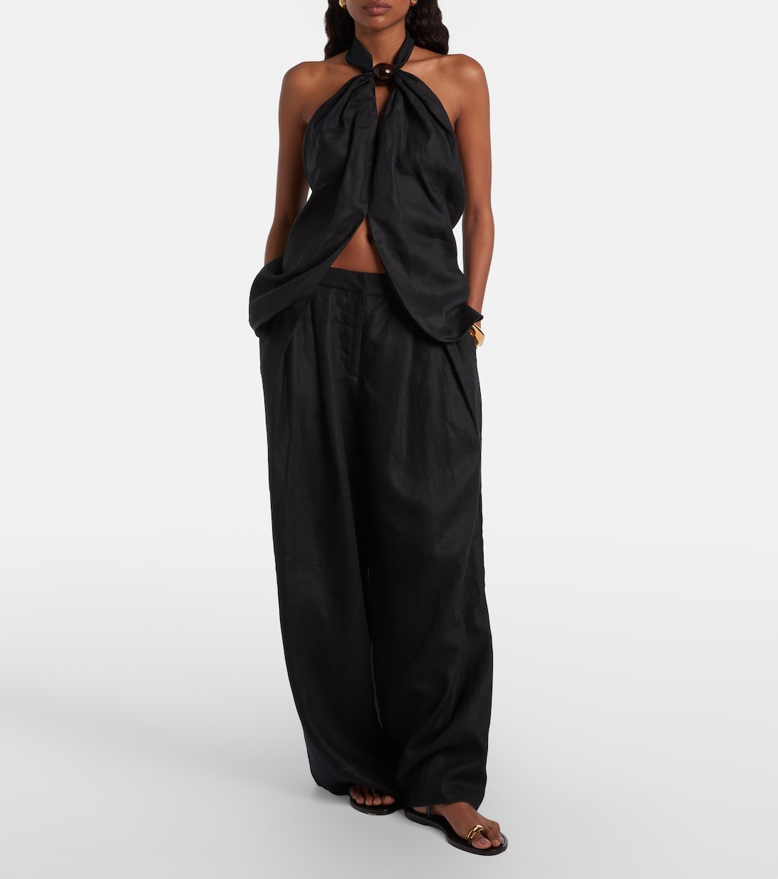 Sofia Pleated Linen Wide-Leg Pants