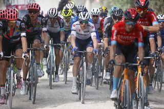 Team Deceuninck-QuickStep rider Belgiums Remco Evenepoel rides in the pack during the eleventh stage of the Giro dItalia 2021 cycling race 162 km between Perugia and Montalcino on May 19 2021 Photo by Luca Bettini AFP Photo by LUCA BETTINIAFP via Getty Images