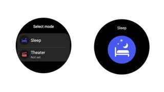 Wear OS screenshots showing "Sleep" or "Bedtime" modes on Pixel Watch 2 and Galaxy Watch 6.