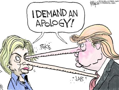 Political cartoon U.S. Trump Hillary Apology