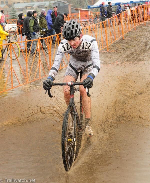 Sam O'Keefe riding near the front of the race
