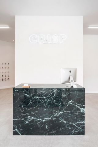 The marble counter at Crip barbers in Montreal, Canada