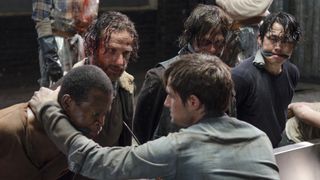 Lawrence Gilliard Jr., Andrew Lincoln, Norman Reedus and Steven Yeun in "The Walking Dead" season 5