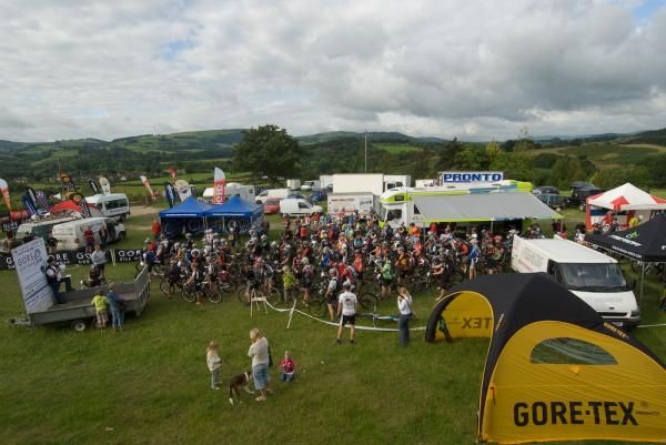 The riders prepare for the start of the first linking stage from Builth Wells