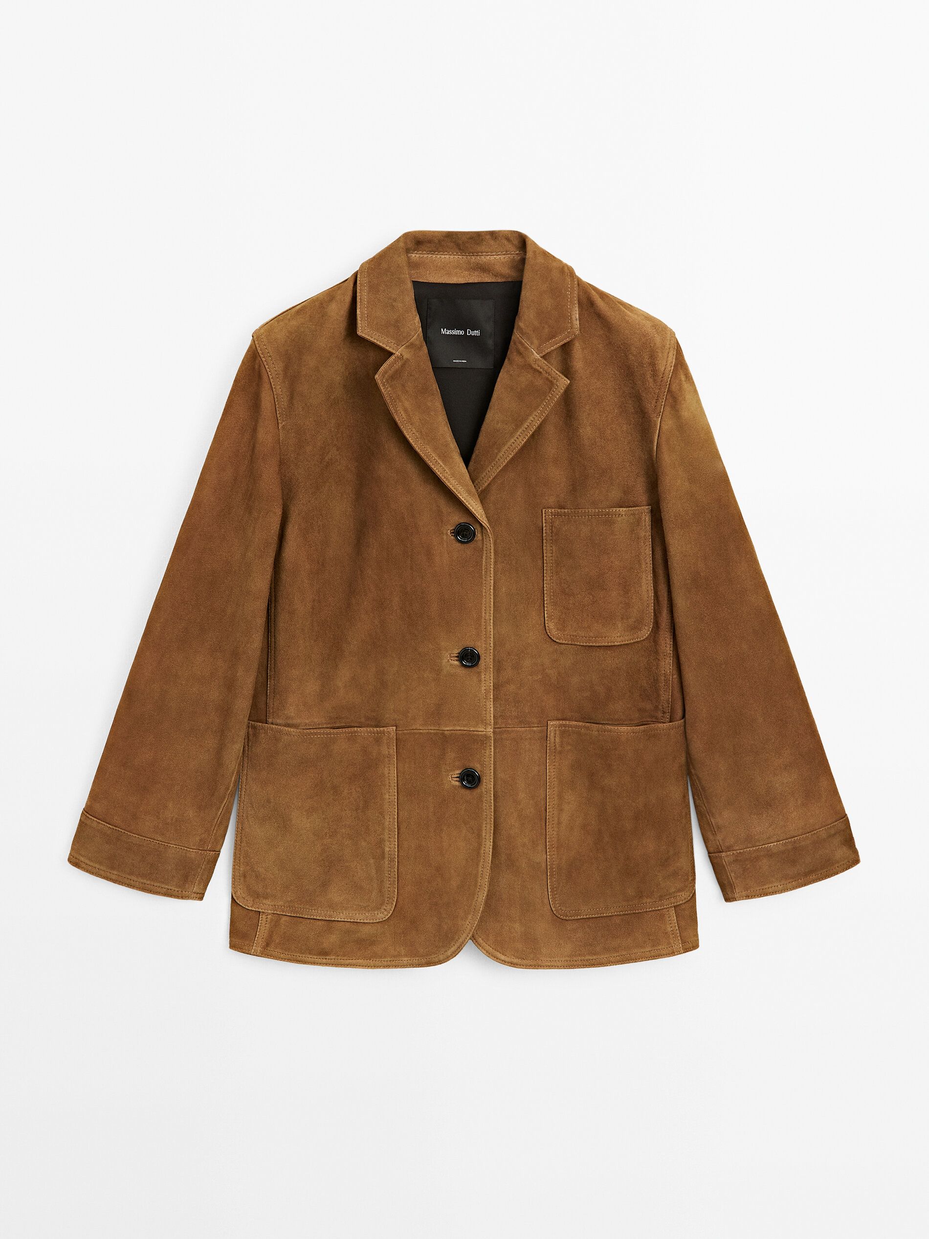Suede Leather Blazer With Pockets