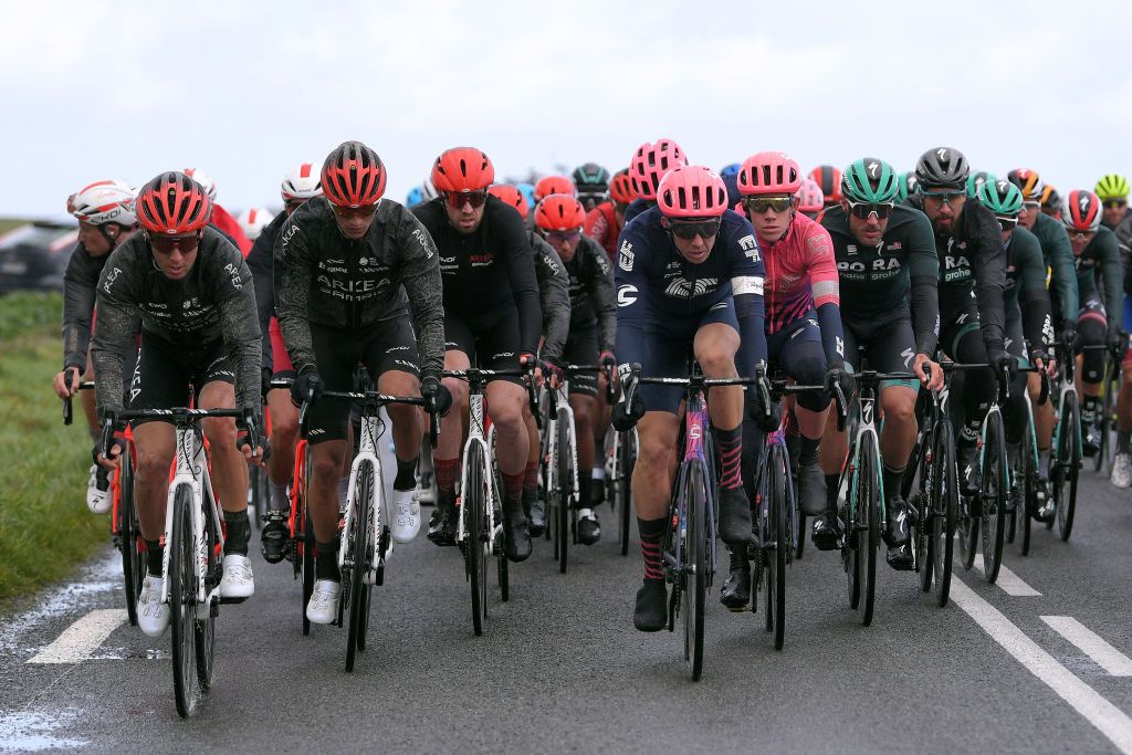 Sep Vanmarcke leads the peloton on stage 2 of Paris-Nice.