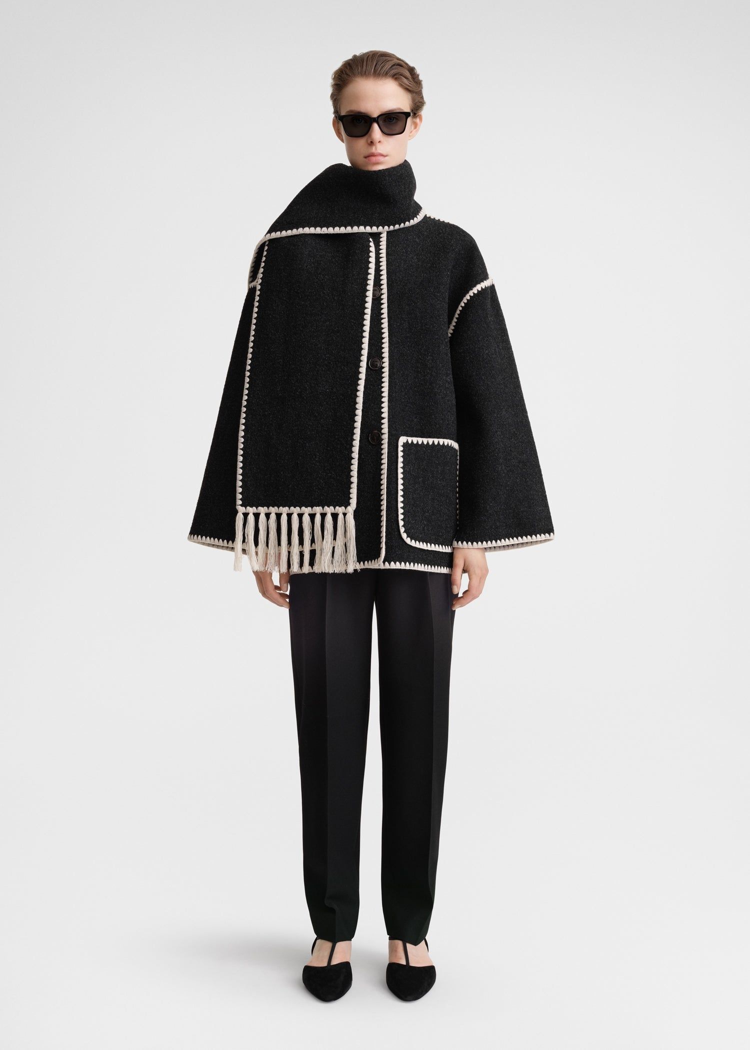 Embroidered Scarf Jacket Dark Grey Mélange