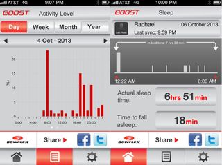The Boost app shows users their activity and sleep. Above, two separate iPhone screen captures.