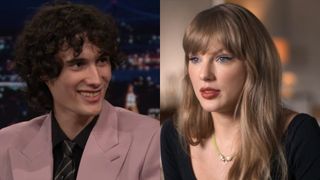From left to right: Sombr on The Tonight Show and Taylor Swift in her End of an Era docuseries. 