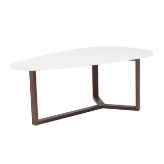 mid-century coffee table with white top and wooden legs