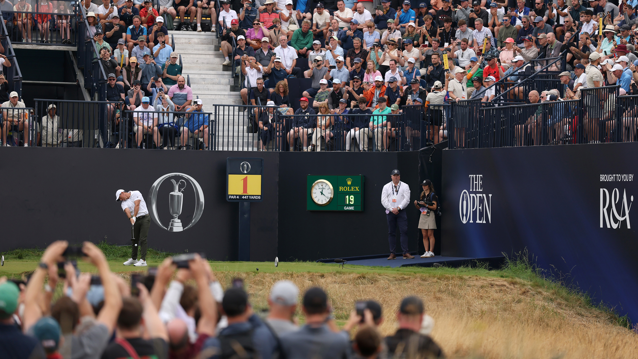 Rory McIlroy tees off the 1st at the Open Championship