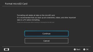 Nintendo Switch continue with formatting microsd card