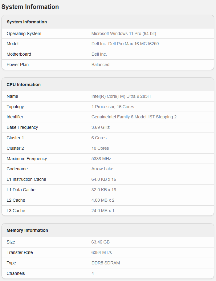 Core Ultra 9 285H specs