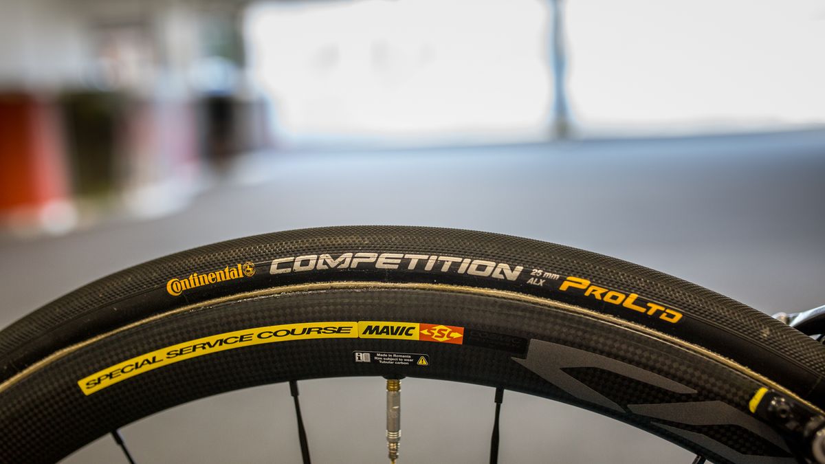 Like the majority of the peloton, AG2R run Continental Competition 25mm tubular tyres