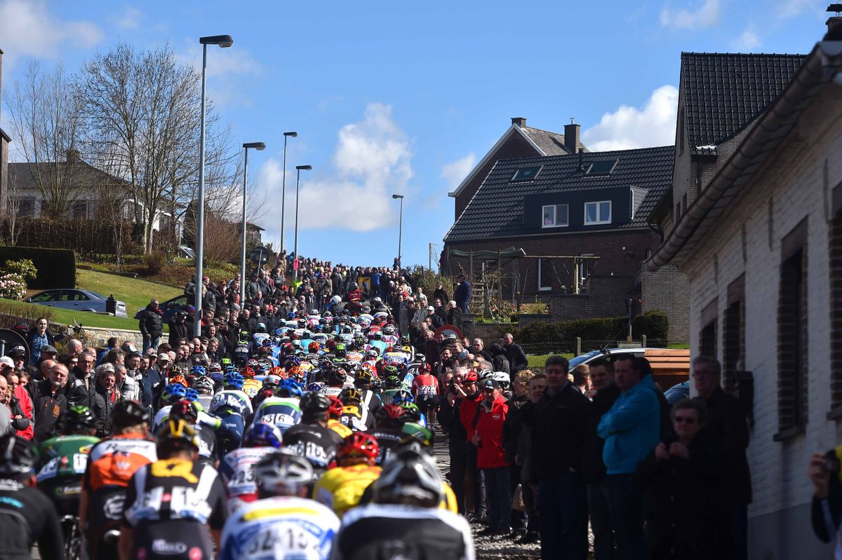 The peloton under blue skies