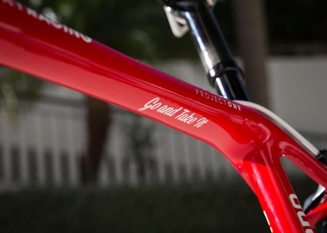 "Go and take it" is under the top tube.