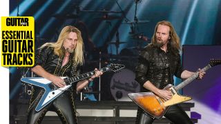 Richie Faulkner and Andy Sneap of Judas Priest perform onstage during the Power Trip music festival at Empire Polo Club on October 07, 2023 in Indio, California.