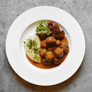 dish of meatballs and mash