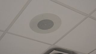 An in-ceiling speaker is part of the Bogen Communications Nyquist system.