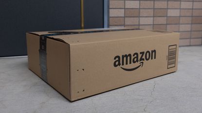 An Amazon Prime package on a doorstep