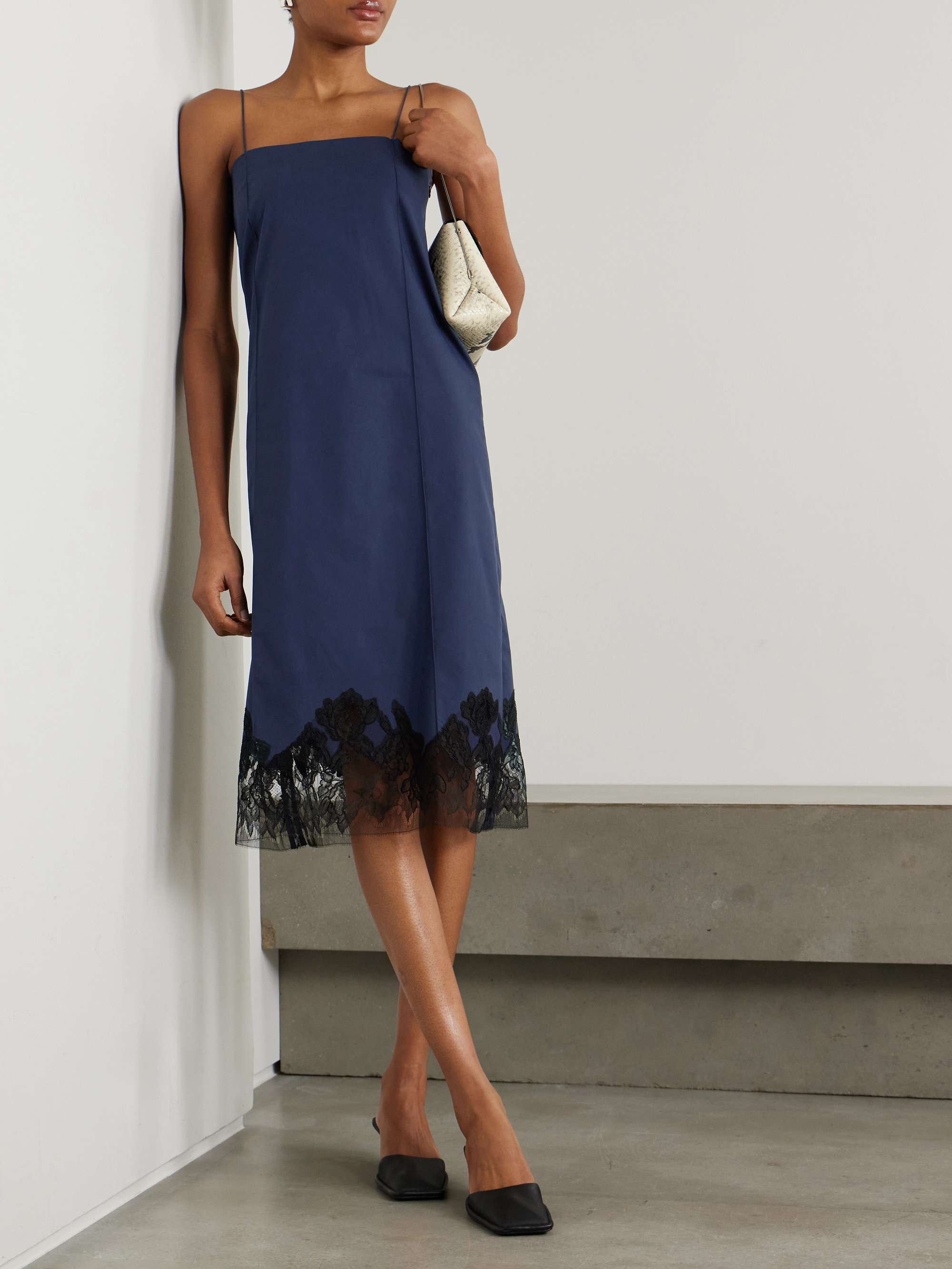 Elsain Lace-Trimmed Cotton-Blend Twill Midi Dress