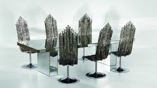 Milan Design Week Edra Phantom glass table and Milano crystal chair
