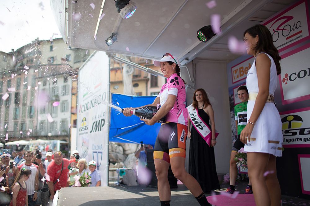 Evelyn Stevens (USA) of Boels-Dolmans Cycling Team retains the overall leader's pink jersey after the Giro Rosa 2016 - Stage 4