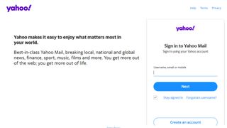Website screenshot for Yahoo Mail