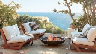 A CB2 outdoor lounge set for the best outdoor furniture brands.