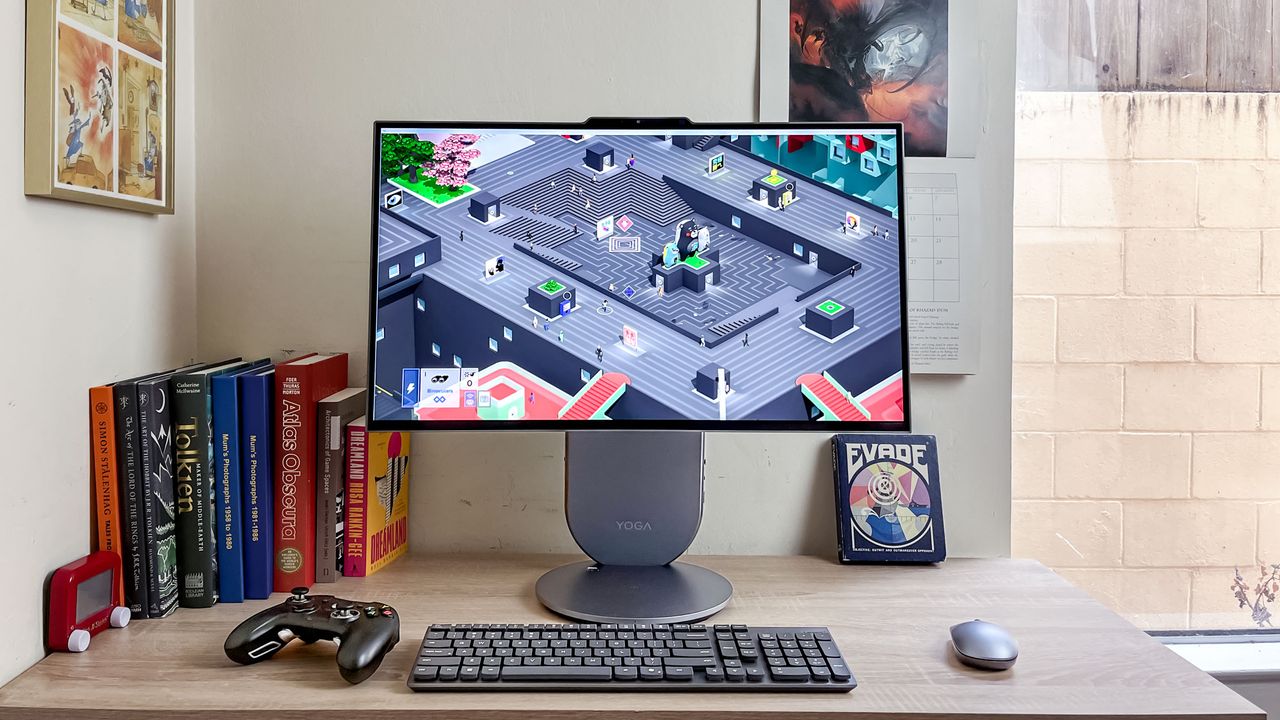 Lenovo Yoga AIO 27 review unit on a desk