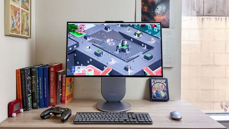 Lenovo Yoga AIO 27 review unit on a desk