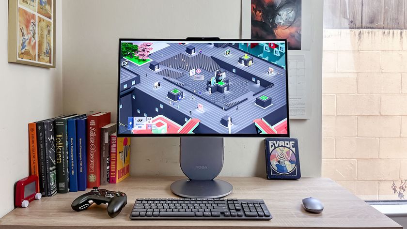 Lenovo Yoga AIO 27 review unit on a desk