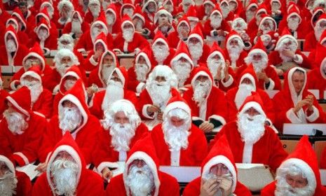 A Berlin Santa Claus school: This year&amp;#039;s class of jolly men are taugt to guide children&amp;#039;s lofty (iPod) and admirable (a job for dad) gift requests to more realistic presents.