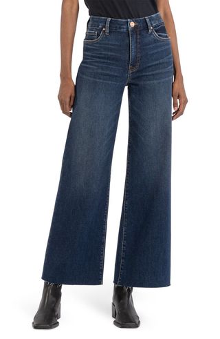 Meg Fab Ab Raw Hem High Waist Ankle Wide Leg Jeans