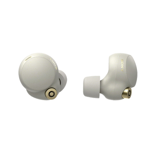 Sony WF-1000XM4 earbuds in silver