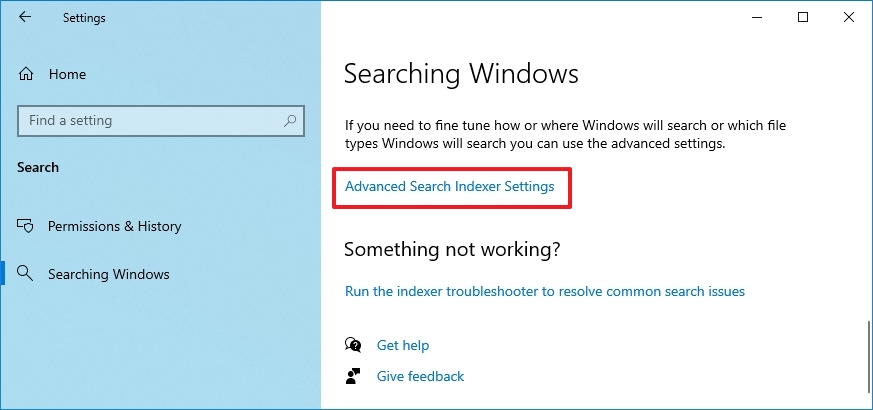 Advanced search indexer settings