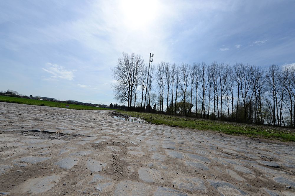 Movistar training on the Paris-Roubaix cobbles as recon for stage 9 at the Tour de France
