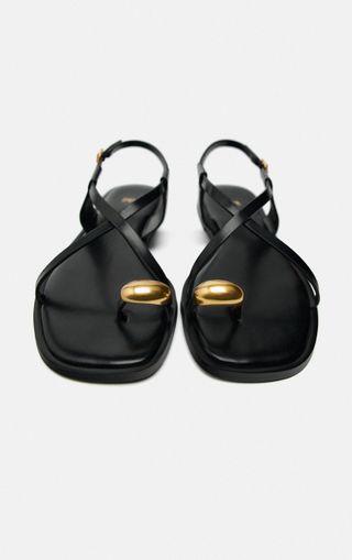 Strappy Flat Slider Sandals With Metal Embellishment