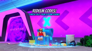 A player dressed as Luffy sits on a chest to redeem codes in Anime Reborn.