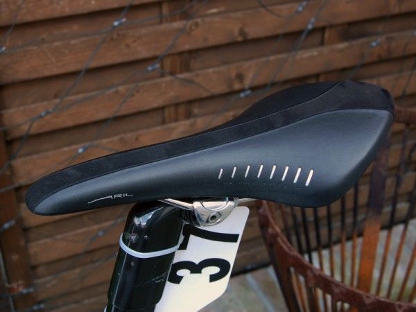 Phinney's fi'zi:k Arione saddle sports a grippy stripe down its center.