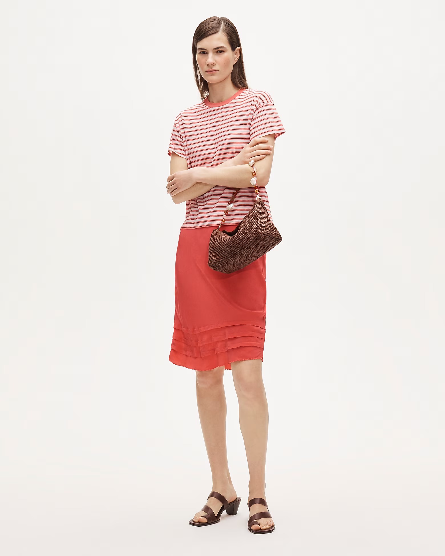 Ruffle-Trim Slip Skirt in Crepe De Chine