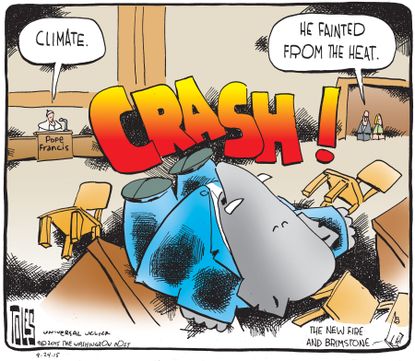 Editorial cartoon U.S. GOP Pope Climate Change